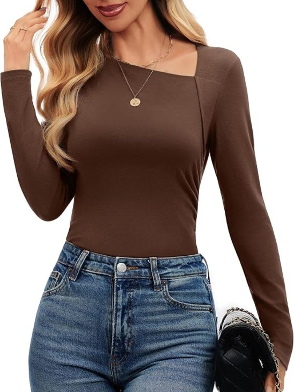 Brown Asymmetrical Long Sleeve Shirt